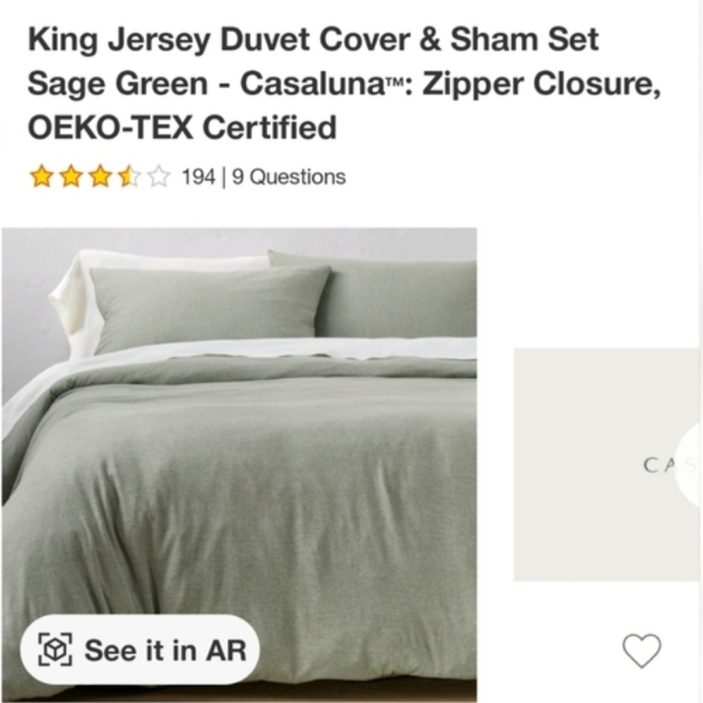 Casaluna Sage Green King Jersey Duvet Cover & Sham Set